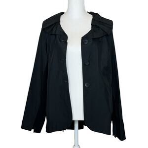 LUUKAA France Mixed Media Black Jacket Pleated Collar Stretch Size 4 Lagenlook